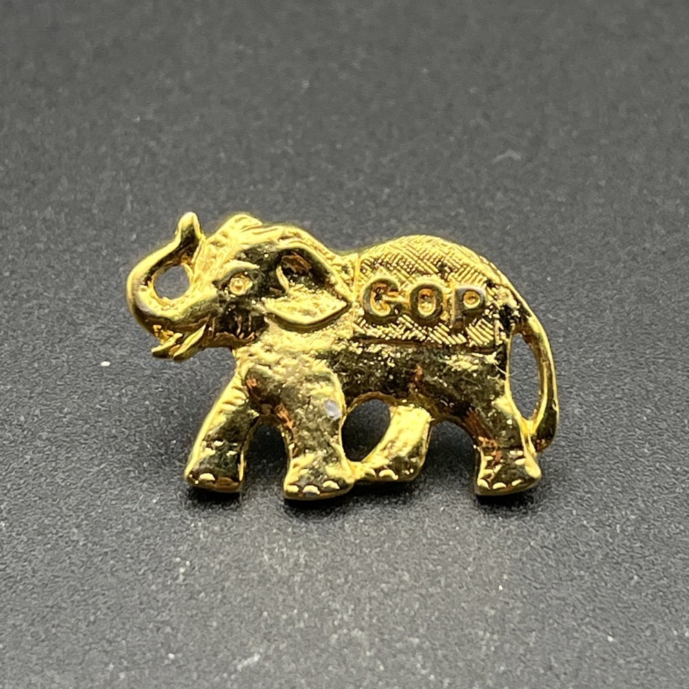 GOP Republican Party Elephant Gold Tone Lapel Hat Pin